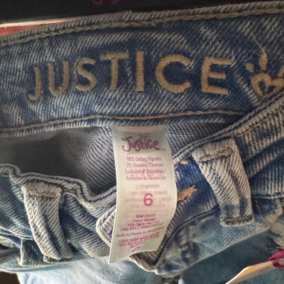 Justice Girls Denim Cargo Pants Size 6 Light Wash Pockets Adjustable Waist Jeans - Picture 6 of 6